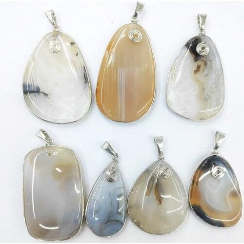 1pc Natural Stone Crystal Veins Irregular Metal Edging Smooth Oval Pendants Women Charms Jewelry Making DIY Necklace Accessories