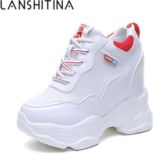 2020 Women Sneakers Mesh Casual Platform Trainers White Shoes 11CM Heels Spring Wedges Breathable Woman Height Increasing Shoes