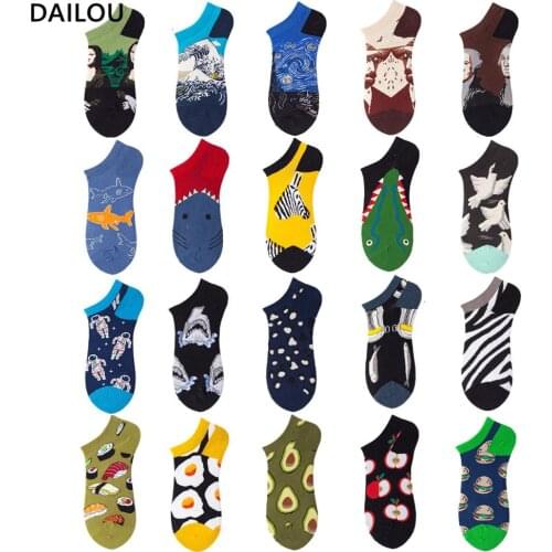 Summer trendy happy Socks men cotton boat Women socks funny ins thin Oil Mona Harajuku fashion Novelty Ankle socks Animal fruit