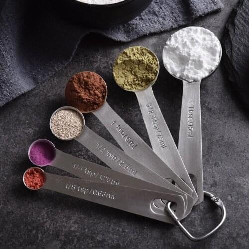 5pcs/6pcs Measuring Spoon Scoop Stainless Steel Cake Baking Flour Measuring Cup Teaspoon Coffee Sugar Scoop Kitchen Cooking Tool