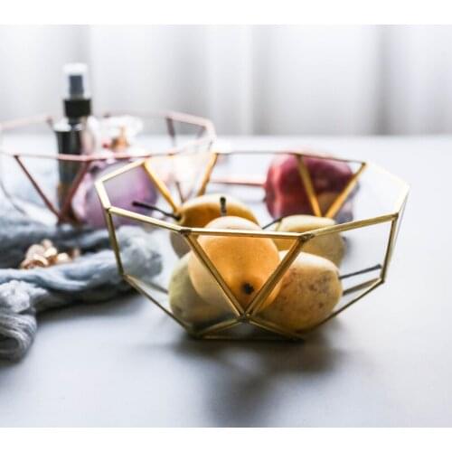Nordic Handmade Shaped Copper Strips Old Glass Bowl Fruit Basket Sundries Bowl Storage Bowl Table Decoration Ornaments