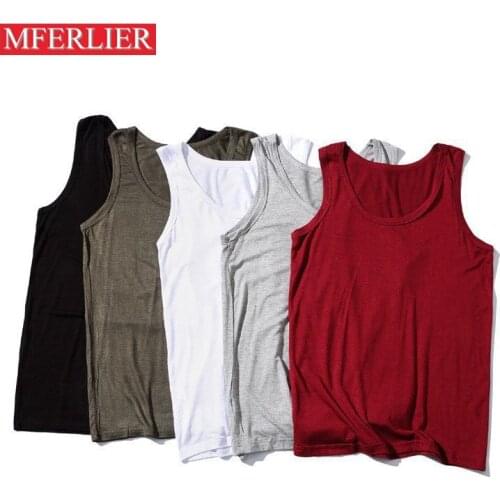 MFERLIER Summer underwear men 5XL 6XL 7XL Bust 165cm Casual o neck plus size men vest 5 color