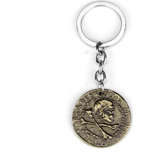 MQCHUN Unisex Anime Games Uncharted 4 A Thiefs End Drake Ancient Coins Corsair Skull Keychain Vintage Key Chain Jewelry