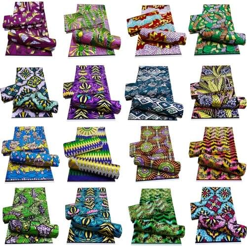 Nigerian African Wax Fabric Cotton Wrapper Print Batik Material Newest Ankara High Quality Hot Golden 6 Yards Quilting Fabric