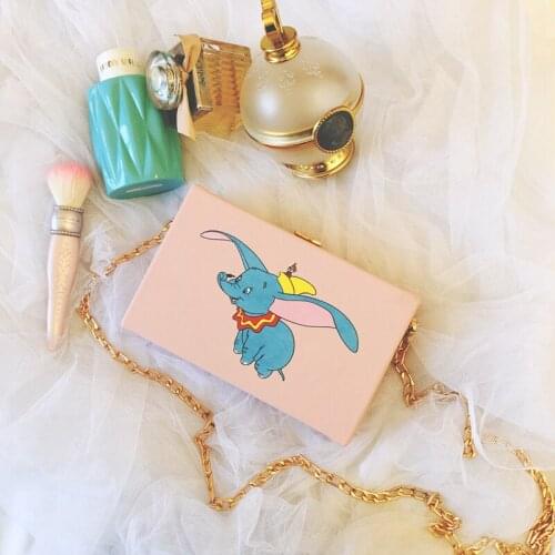 Disney new cartoon lady Dumbo box bag girl shoulder messenger mobile phone lipstick bag wild chain makeup coin purse