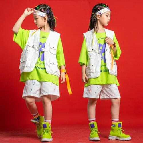 New Children Jazz Dance Costumes Loose Hiphop Outfits Summer Short Sleeved Shorts Jazz Performance Costumes Rave Clothes DQS7416