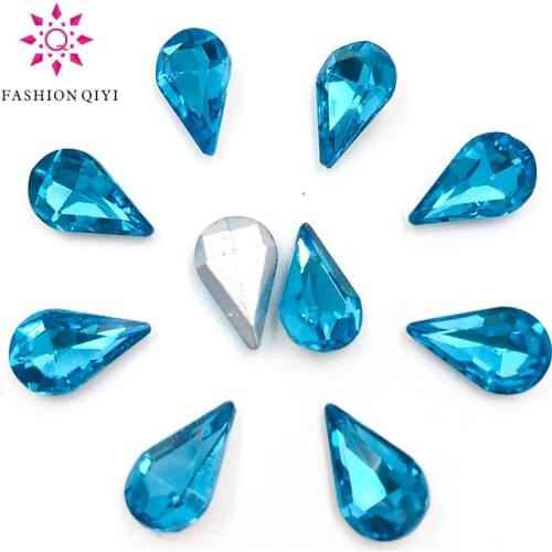 New arrival 5X8mm/6X10mm/8X13mm Lake blue Teardrop pointback pear shape Glass crystal rhinestones 50pcs diy Nail art accessories