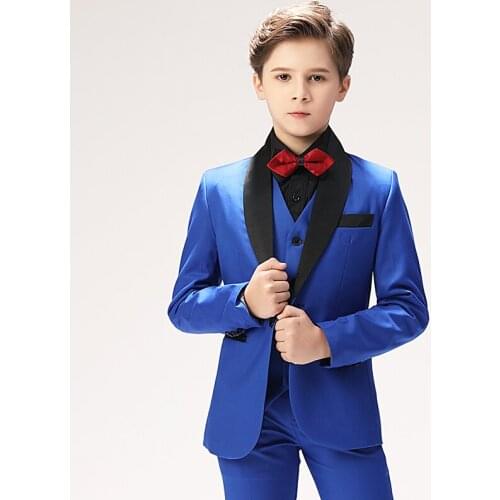 Autumn Flower Boys Formal Dress Suit Outfits Solid Children Blazer Pants Vest 3Pcs Sets Kids Wedding Party Host Baptism Costume