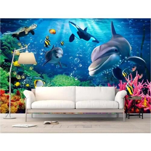 Custom photo wallpaper 3d murals wallpaper for walls 3 d Underwater world dolphin TV background wall decorative painting