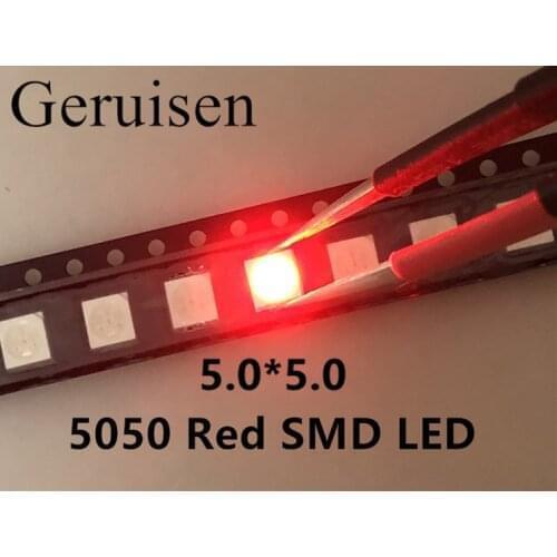 Surface Mount New Real Rushed 5050 Red Smd Plcc-6 3-chips Ultra Bright Light-emitting Led Diodes 100PCS