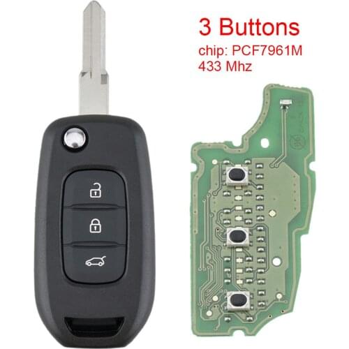 433MHz 3 Buttons Car Remote Key with PCF7961M 4A Chip and Blade Fit for Renault new
