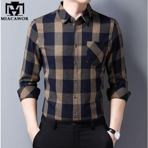 2021New Casual Men Shirts Slim Fit Fashion Plaid Shirt Spring Long Sleeve Camisa Masculina Men Clothes C722