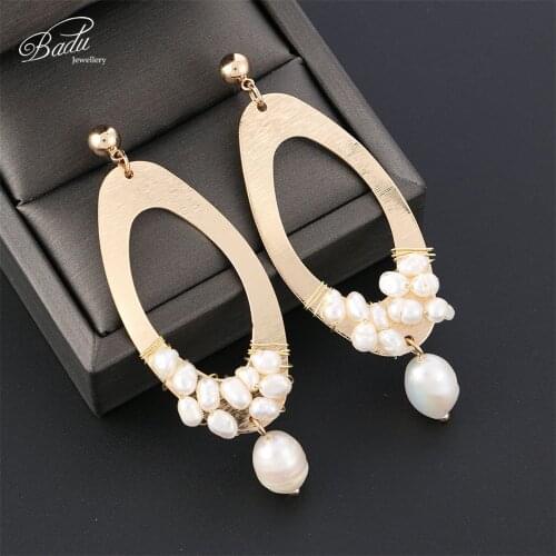 Badu Baroque Freshwater Pearl Earrings for Women Gold Zinc Alloy Long Drop Dangle Earring Fashion Jewelry Wholesale