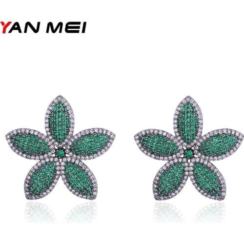 YAN MEI Hot Sale New Style Cubic Zirconia 4 Colors Flower Stud Earrings for Woman Accessories