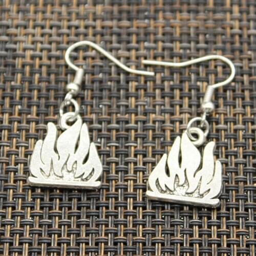 Antique Silver Color Color Fire Extinguisher Fireman Fire Flames Charm Drop Earring, Dangle Earrings For Womens