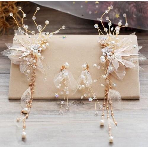 Korean style juan yarn flower tassel pair clip bride wedding wedding photo headdress fairy styling wedding jewelry hair clip set