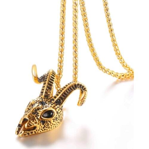Viking goat jewelry Stainless Steel black Goat sheep Head Pendant with chain men P10