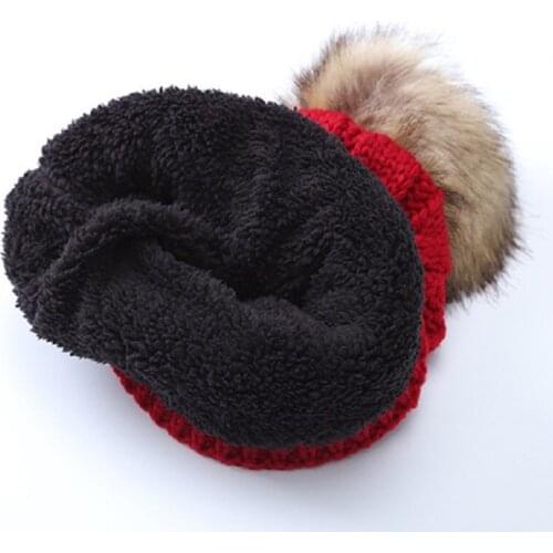 Womens Thick Knit Thermal Winter Warm Beanie Hat with Faux Fur Pom Pom Plus lining Ski Skull Cap 8 Colors