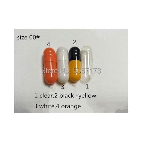 00# 1,000pcs Clear/White/Orange/Black-Yellow Hard Gelatin Empty Capsule Size 00, (joined or seperated empty capsules)