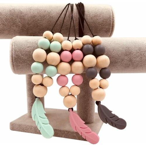 1pc Silicone Nursing Necklace Food Grade Mom Jewelry For Baby Teething Chewable Silicone Beads Feather Baby Teether