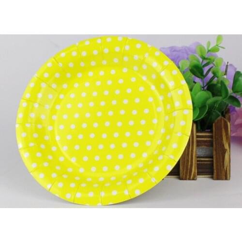 New 10pcs/lot Disposable Tableware Polka Dot Design Party Paper Plates Coffee Cups Baby Shower Favor Tableware Party Supplies