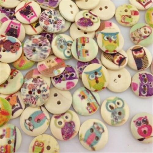 100pcs Mixed Owl Pattern Wooden Buttons Fit Sewing and Scrapbook 15mm WB61