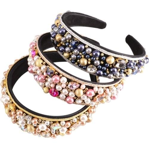 2021 Fashion New Simple Flannel Pearl Inlaid Acrylic Elegant Temperamental Women Stylish Headband Hair Accessories