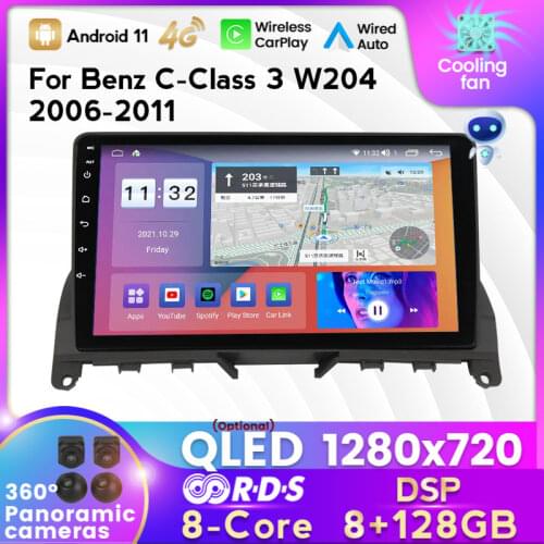 6G+128G Android 11 Carplay AUTO For Mercedes benz C Class 3 W204 S204 2006-2011 Car Radio Multimedia Video Player Navigation GPS