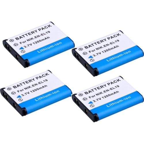 PowerTrust 4Pcs 1200mAh EN-EL19 EN EL19 EL19 Battery for Nikon S100 S2500 S2600 S3100 S6400 S4100 S4150 S3300 S4300 Camera