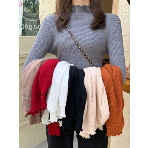Basic Ruffles Turtleneck Slim Sweater Pullover Women Autumn winter Casual long Sleeve Sweater For women Female Chic Jumpers top