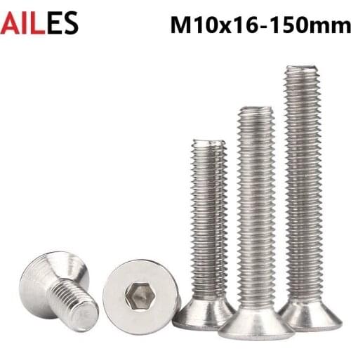 M10 Countersunk Hexagon Socket Bolts 10mm x 16 75 80 85 90 95 100 120 130 140 150mm 304 Stianless Steel Flat Head Allen Screws