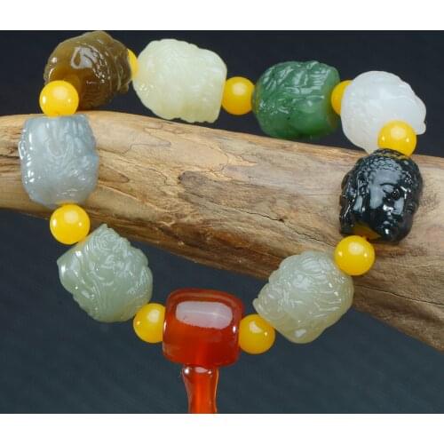 Genuine hetian jade bracelet hand-carved unique jadite jade beads bracelets for men women jade jewelry christmas bracelet