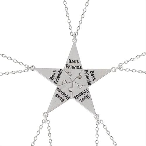 5-piece Set Of Men And Women Stitching Choker Best Friend Alloy Pendant Letter Necklace Bff Friendship Between Five People