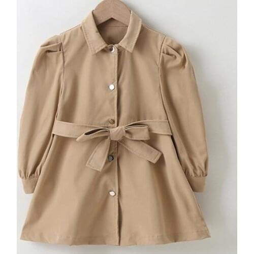 Baby girl spring autumn cute single breasted puff sleeve trench coat kids casual outwear with belt
