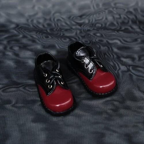 D01-P169 children handmade toy 1/3 1/4 Doll Accessories BJD/SD doll red black lace-up student shoes 1pair