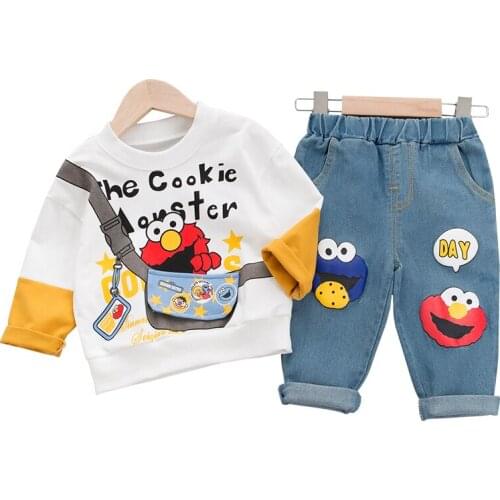 Childrens Clothes Sets Kids Girls Toddler Little Boys Cartoon Sweater Cotton Tops Leisure Jeans Pants Set Infant Outfits Suits