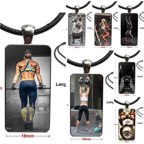 Design Fashion Vintage Glass Women Rectangle Necklace Pendants For Girls Gifts Body Building Crossfit Kettlebells