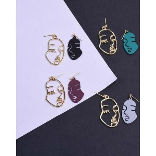 Ey013 Fashion Vintage asymmetrical Abstract face temperament personality wild Facebook Female charm Earrings jewelry 1 pair