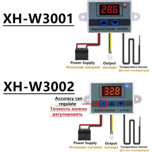 10A 12V 24V 220V AC Digital LED Temperature Controller XH-W3001 For Incubator Cooling Heating Switch Thermostat NTC Sensor