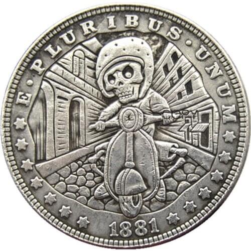HB(125)US Hobo 1881 Morgan Dollar Skull Zombie Skeleton Silver Plated Copy Coins
