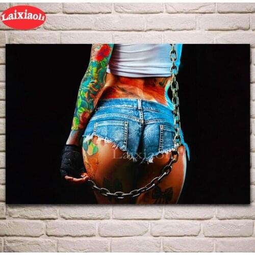 Artistic women chains sexy ass tattoo back view diy diamond painting full square round diamond embroidery portrait New arrival