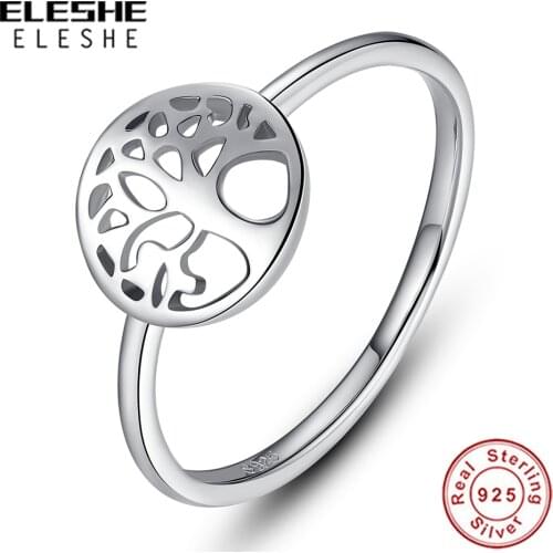 ELESHE Vintage Family Tree of Life 925 Sterling Silver Rings for Women Fashion Round Rings Engagement Jewelry Accessories Bijoux