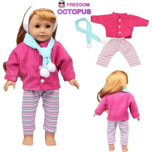 3 Pcs Pants+Coat+Scarf 18" American Doll Clothes Set Stripes Warmth Suit Outfit For 43cm New Born Doll Fit OG Russia Girl Doll