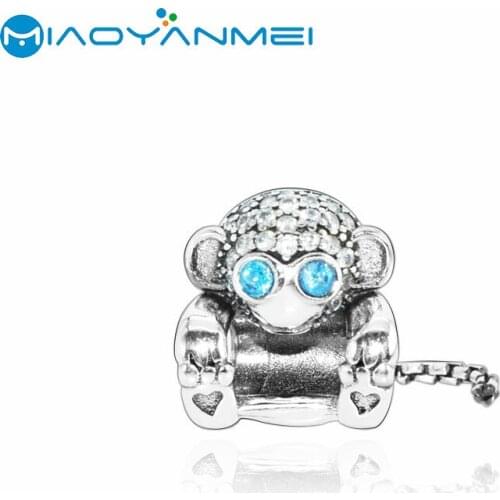 Lady Gift 925 Sterling Silver Beads Fit Original Pandora Bracelets Pave Monkey Charm Women DIY Fashion Jewelry