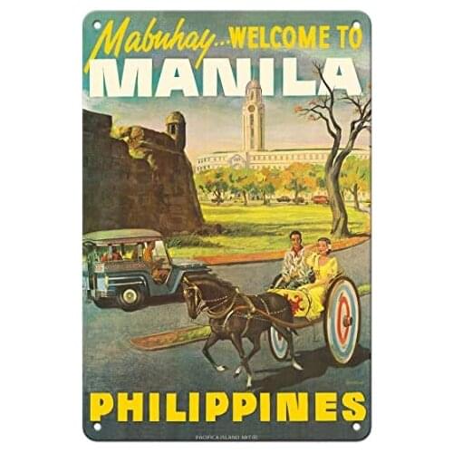 Manila Philippines - Mabuhay (Welcome) c.1950s Metal Tin Sign