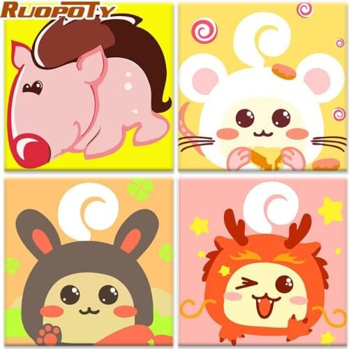 RUOPOTY Painting By Numbers Cute Wink Rabit Cartoon Oil Paints Kits Diy Gift For Beginner Framed Acrylic Pigment Canvas Coloring