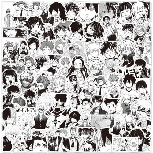 100pcs Black and White Attack on Titan My Hero Academia Mix Anime Stickers Skateboard DIY Car Bike Waterproof Graffiti Decal