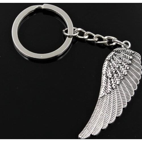 New Fashion Men 30mm Keychain DIY Metal Holder Chain Vintage Angel Wings 55x19mm Silver Color Pendant Gift