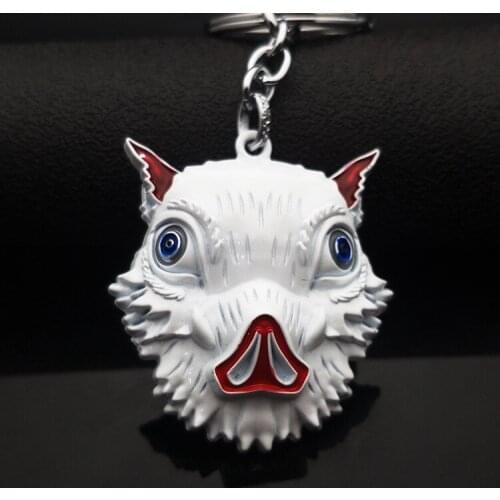 New Anime Demon Slayer Hashibira Inosuke Agatsuma Zenitsu Cosplay Props Keychain Pig Pendant Metal Key ring Accessories Toys
