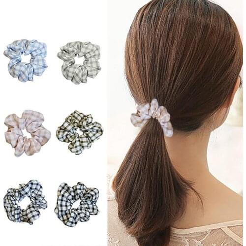New Hair Scrunchies Plaid Solid Women Hair Hair Tie Scrunchie Ponytail Hair Holder Rope Hot Sale 2019